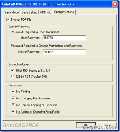 Set encryption mode when converting DWG to PDF and ecnrypt PDF