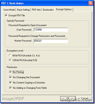 Set PDF encryption for encrypted PDF during converting image to PDF through GUI interface