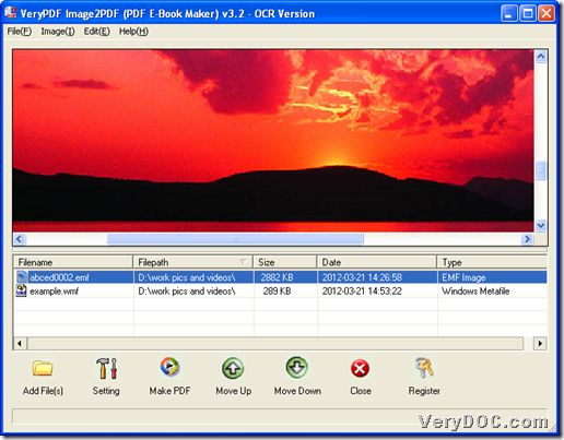 GUI interface of VeryPDF Image to PDF OCR Converter with added vector images