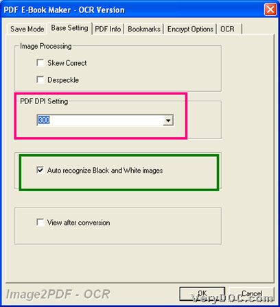 Set PDF resolution and recognize black and white images during converting image to PDF