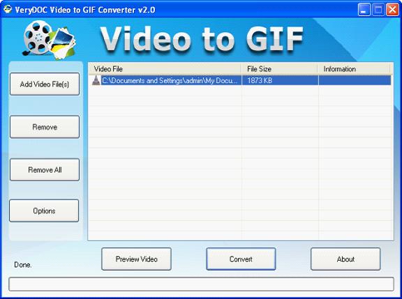 The interface of FLV to Animated GIF Converter