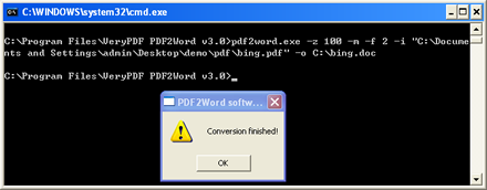 command line example for converting PDF to Word