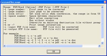 Usage of PDF to Word Command Line Converter
