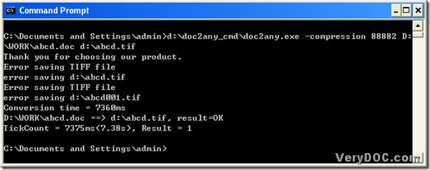 command prompt window about conversion from Word to tiff