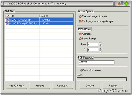 Interface of VeryDOC PDF to ePub Converter