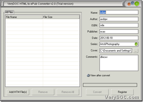Interface of HTML to ePub Converter
