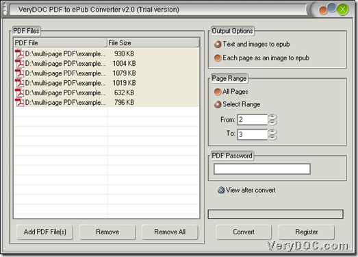 Interface of PDF to ePub Converter