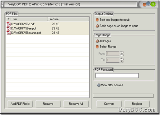 Interface of PDF to ePub Converter