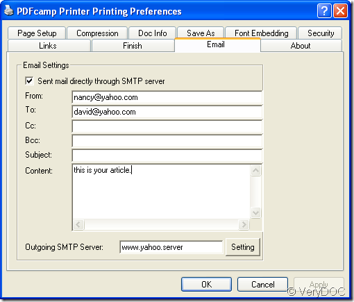 set parameters to email PDF