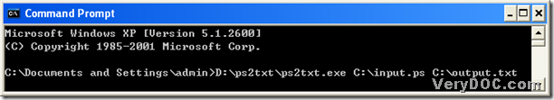 Example command prompt containing typed command line