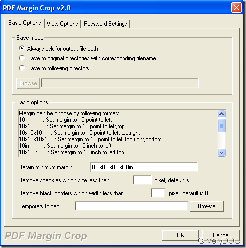 set parameters to cut pdf margins
