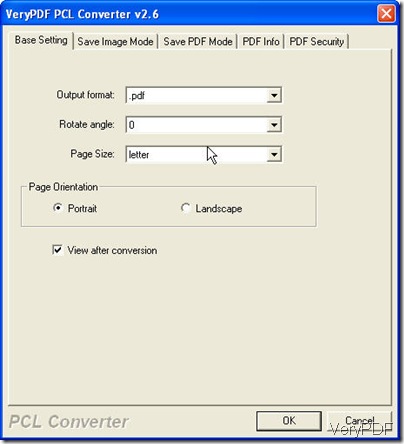 PCL to PDF Converter setting menu 