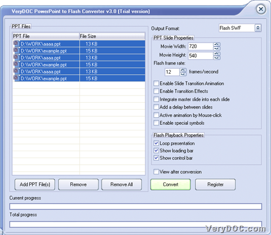 GUI interface of VeryDOC PowerPoint to Flash Converter