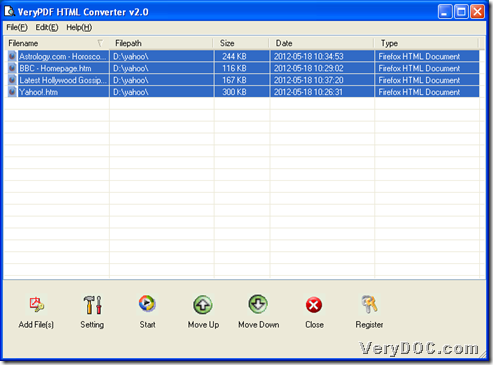 GUI interface of VeryDOC HTML Converter