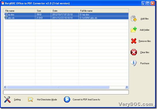 Convert Office to PDF and encrypt PDF via GUI interface of VeryPDF Office to PDF Converter
