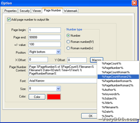 Set PDF page number during convert Office/image to PDF through GUI interface