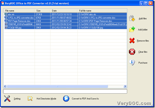 Convert Office/image to PDF and watermark PDF through GUI interface of VeryDOC Office to PDF Converter