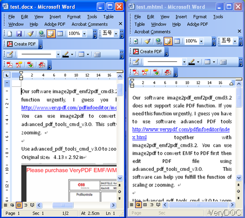 input docx file and output mhtml file