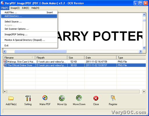 GUI interface of VeryPDF Image to PDF OCR Converter with added image directories