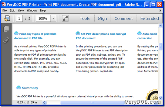 Created PDF file after creating PDF through VeryDOC PDF Printer