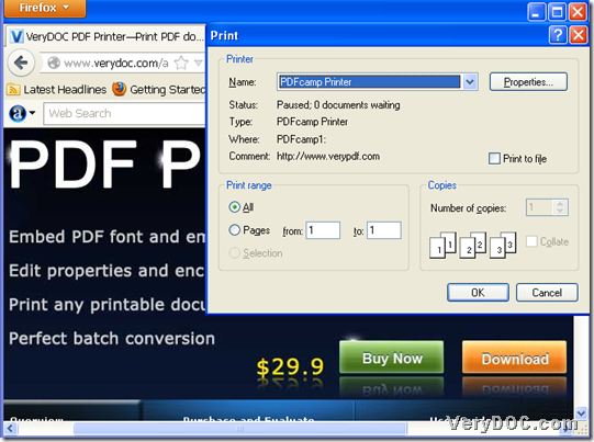 Select virtual printer during printing PDF and editing graphics 