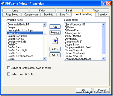 Set embed font modes during printing PDF with virtual printer