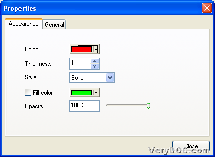 Set rectangle properties during creating PDF with VeryPDF PDF Editor