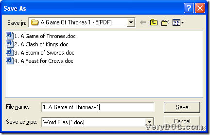Save Word file during converting PDF to Word through GUI interface of VeryPDF PDF to Word Converter