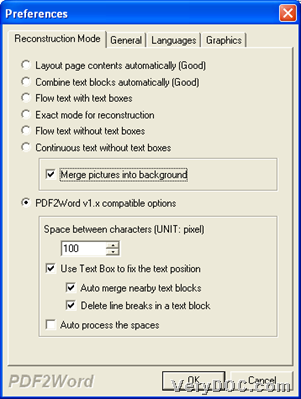 Set merging image mode during converting PDF to Word through GUI interface