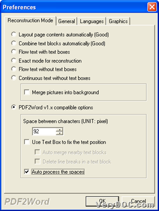 Edit character space from PDF to Word through GUI interface