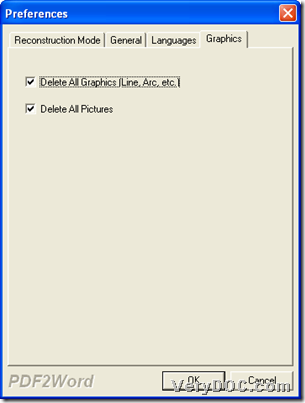Properties panel where you can remove graphics and pictures from PDF to Word 