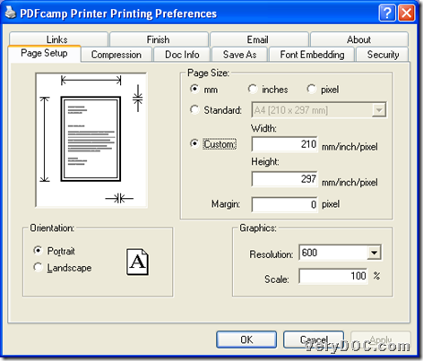 Set PDF page size during printing PDF through VeryDOC PDF Printer