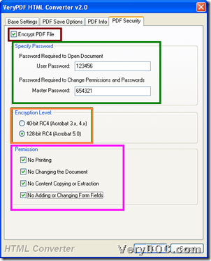 Set PDF encryption during converting HTML or Word to PDF with GUI interface