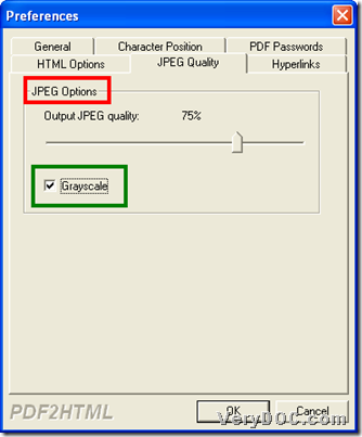 Set grayscale for jpeg during converting PDF to HTML with GUI interface