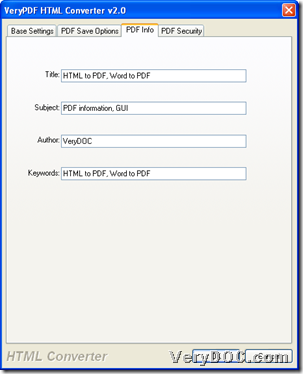 Set PDF information during converting HTML to PDF or Word to PDF