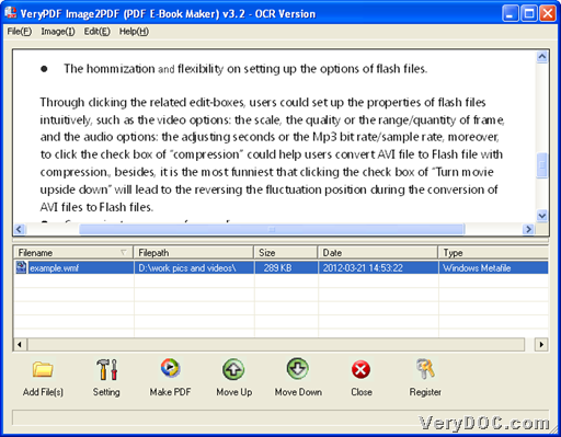 GUI interface of VeryPDF Image to PDF OCR Converter