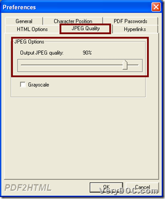 Set JPEG quality during converting PDF to HTML with GUI interface