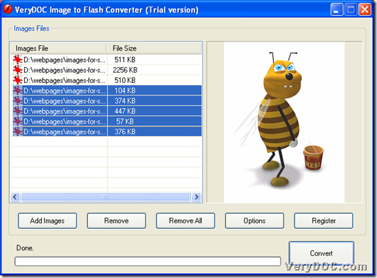 Add image to conversion from image to flash with GUI interface of VeryDOC Image to Flash Converter