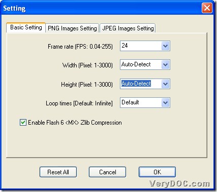 Set flash properties optionally during converting image to flash with GUI