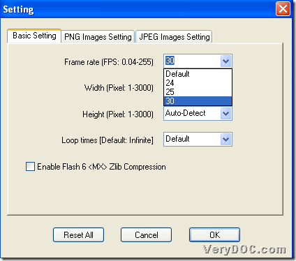 Set flash frame rate during converting image to flash with GUI interface