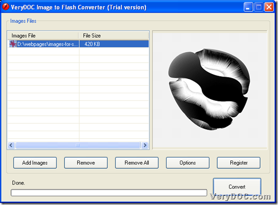 Add image file with GUI interface of VeryDOC Image to Flash Converter