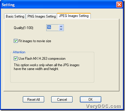 Set JPEG quality during converting image to flash with GUI