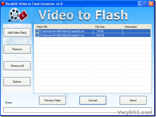 Add video in conversion from video to flash with GUI interface