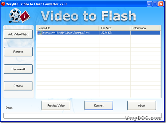 Add video file during converting video to flash with GUI