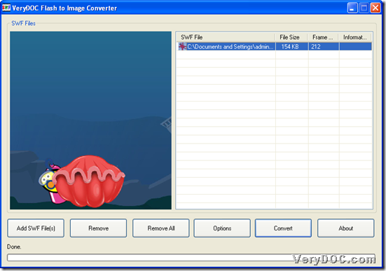 GUI interface of VeryDOC Flash to Image Converter with added flash file