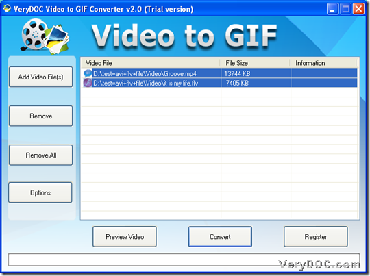 Add source video to convert video to animated GIF with GUI interface 