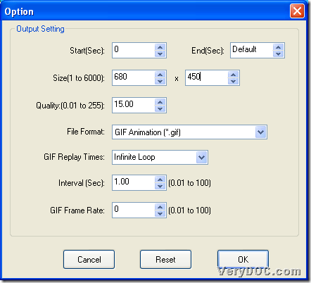 Set specific size of animated GIF and seelct format as animated GIF during conversion from video to animated GIF