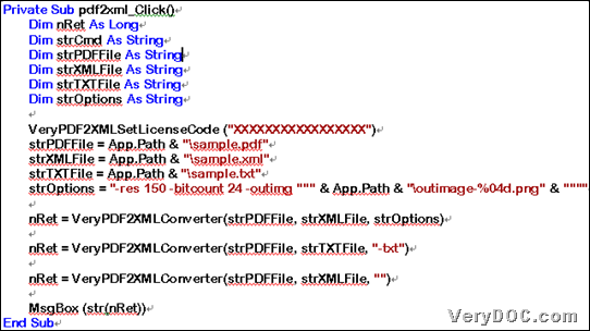 Visual Basic example for converting PDF to XML, PDF to text and PDF to image with SDK