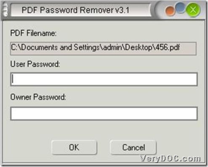 Pop window for inputting open password during removing PDF passwords