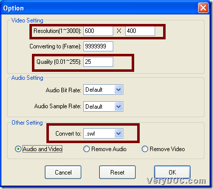 Set flash resolution and quality during converting video to flash with GUI